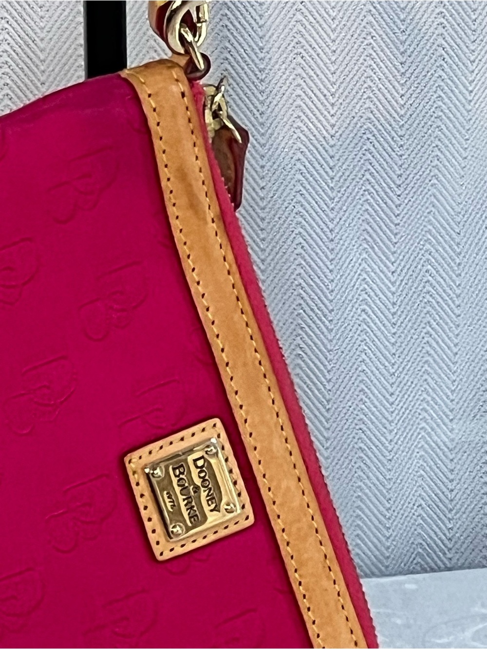 Dooney & Bourke City Slim Wristlet  Purse Pink Debossed Monogram Tan Leather - Picture 10 of 10